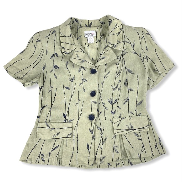 Collar Pattern Button Up Blouse w/ Shoulder Pads - Picture 1 of 5